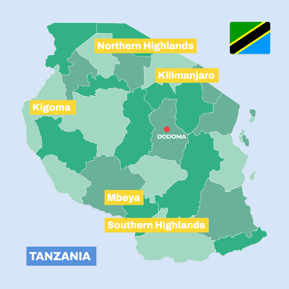 Map of tanzania coffee regions
