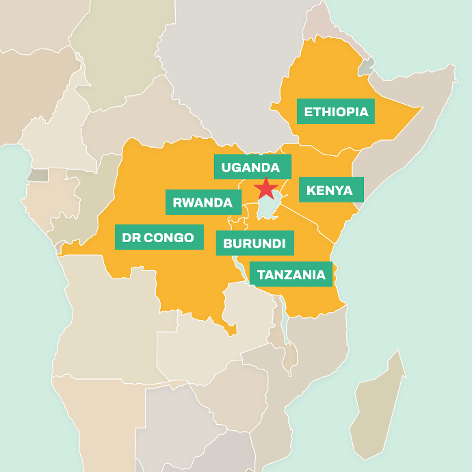 Map of East African countries