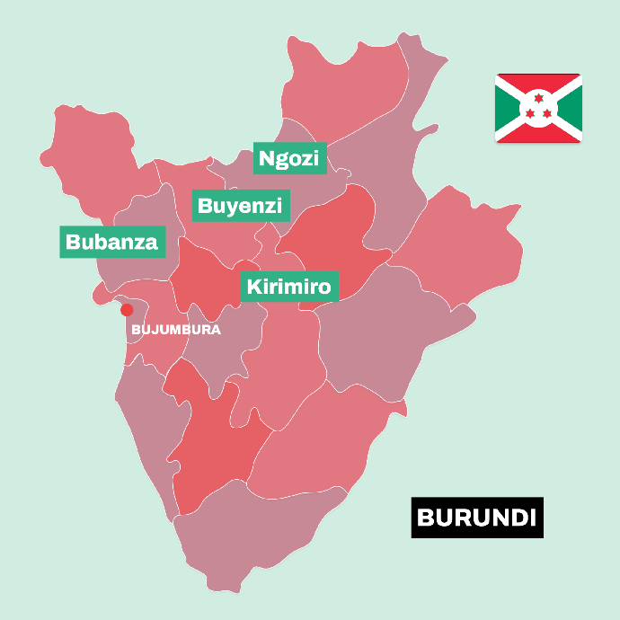 Burundi map of coffee regions